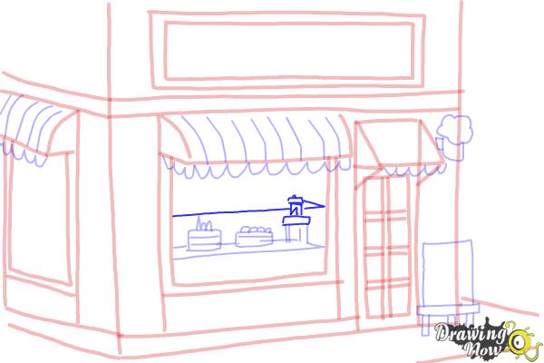 How to Draw a Simple Cake Shop - Step 16 How to Draw a Simple Cake Shop - Step 16